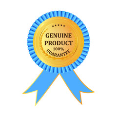Gold premium Genuine Product golden label. Gold shiny emblem. Stock vector illustration on white isolated background. 