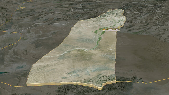 Helmand, Afghanistan - extruded with capital. Satellite