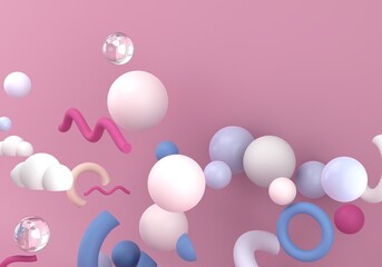 Geometric shapes on pink background, 3d