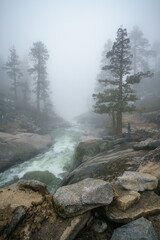 hiking the upper yosemite falls trail in yosemite national park in california, usa