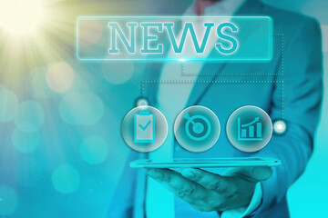 Handwriting text News. Conceptual photo comprehensive uptodate information from sources all over...