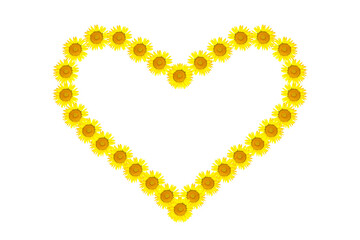 Love concept. Beautiful yellow Sunflower heart isolated on white background