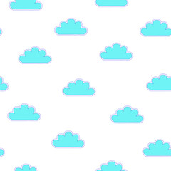 Pattern of blue clouds and rain on a white background. Can be used for cards, decor, background, packaging.