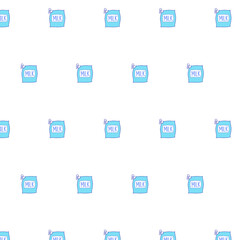 Pattern of a blue pack of milk with the inscription. Suitable for label, logo, packaging, decor, background.