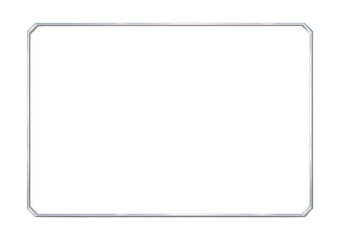 Rectangle realistic frame metal or silver with cut corners. Slender on white background. Steel, photoframe template. For picture. Vector illustration.