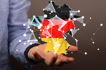 Abstract of germany map network, internet and global connection concept, Wire Frame 3D