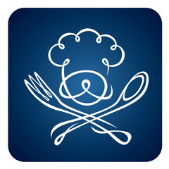 abstract chef with spoon and fork icon isolated on blue background
