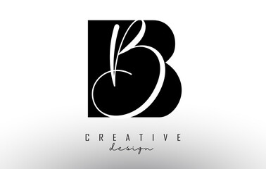 Letters BB B Logo with a minimalist design. Abstract overlapping letter B with geometric and handwritten typography. - obrazy, fototapety, plakaty