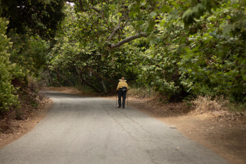 Man walking on hiking trail