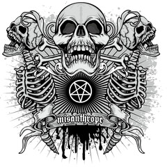 Gothic sign with skull, grunge vintage design t shirts