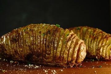 Homemade Hasselback Potatoes, selective focus