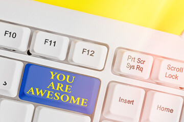 Conceptual hand writing showing You Are Awesome. Concept meaning Motivation, appreciation,...