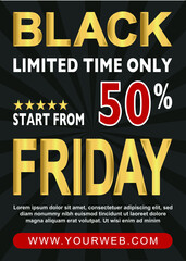 Black friday sale poster. Special discount up 50 percent off.