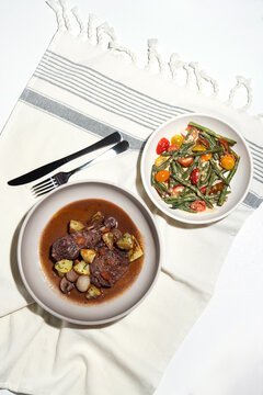 Overhead shot of coq au vin
