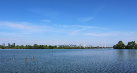 St Lawrence River with Montreal, Qc in the background