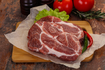 Raw pork neck steak