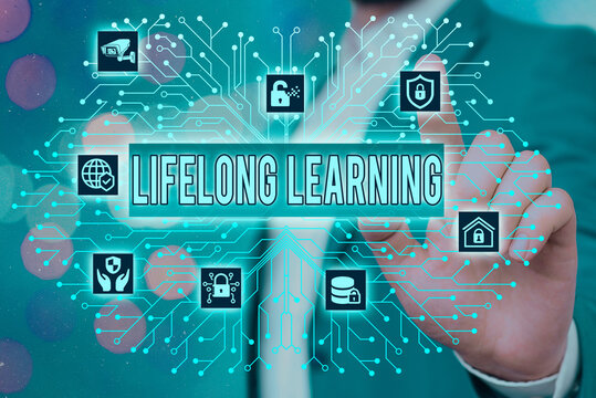 Text sign showing Lifelong Learning. Business photo showcasing pursuit of knowledge for an individualal or professional reasons System administrator control, gear configuration settings tools concept