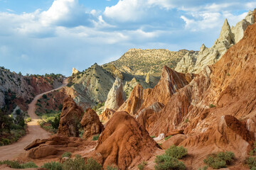 Unique geological rock formations along unpaved scenic Cottonwood Road traversing Grand...
