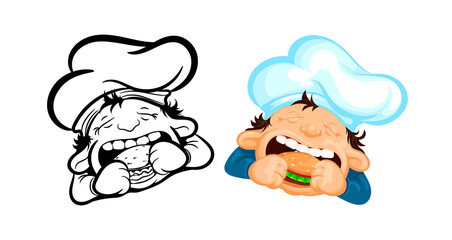 Vector illustration of fast food chef logo of a boy who eats a Burger