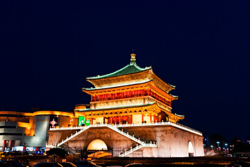 Fototapeta na wymiar Night time at the Drum Tower of Xi'an