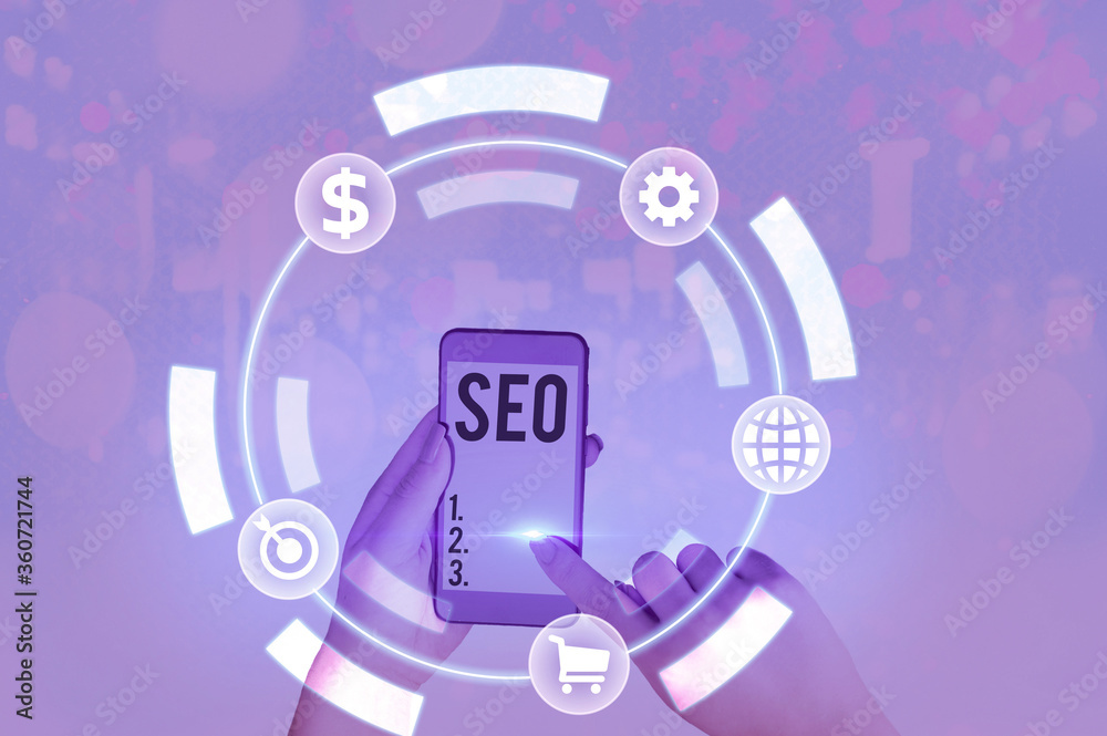 Poster writing note showing seo. business concept for search engine optimization increasing quality and qua