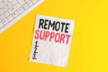 Text sign showing Remote Support. Business photo showcasing type of secure service, which permits...
