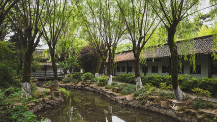 Traditional Chinese garden and architecture in South Lake scenic area in Jiaxing, China