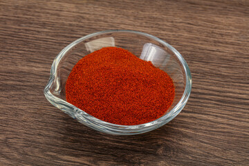 Dry paprika powder in the bowl