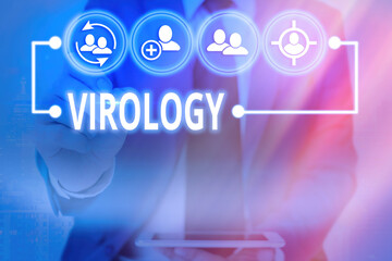 Writing note showing Virology. Business concept for branch of science dealing with the variety of...