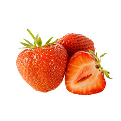 Fresh strawberries whole and half close up isolated on a white