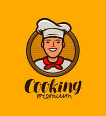 Happy chef in hat logo. Menu design for cafe and restaurant