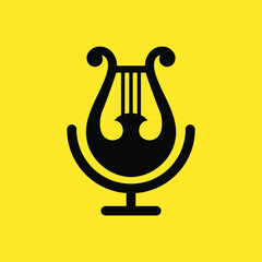Microphone icon in the form of a lyre or harp. Music Podcast Logo