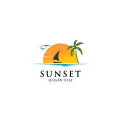 Sunset With Beach Logo Design