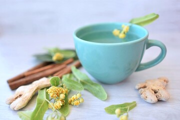 A cup of linden tea and cinnamon