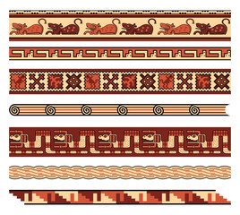 Traditional Native American Aztec Seamless Vector Borders Patterns Set © Anna Repp