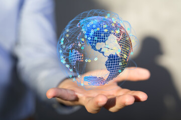 Global network connection. World map point and line composition concept