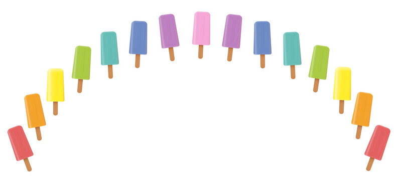Ice lolly rainbow. Collection of colorful fruity frozen popsicles - isolated vector illustration on white background.
