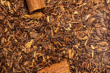 Macro from assorted tea leaves and fruits
