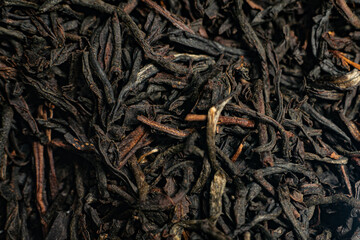 Macro from assorted tea leaves and fruits
