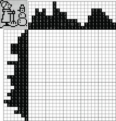 Fototapeta premium Japanese crossword. Black and white. Paint by number puzzle. Education game for children. Girl and snowman