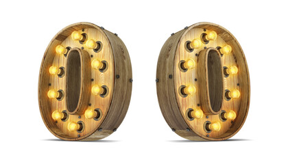 Fototapeta premium Wood alphabet light bulb 3d rendering illustration with clipping paths.