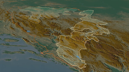 Repuplika Srpska, Bosnia and Herzegovina - outlined. Relief