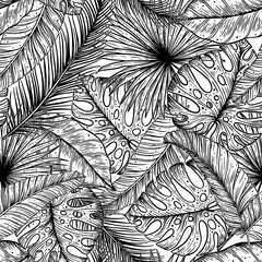 Tropical palm leaves seamless pattern. Vector illustration leaves of palm. Jungle pattern. Print on cloth template. Beautiful design for textiles.