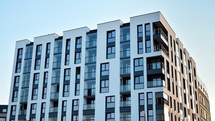 Fototapeta premium Modern European residential apartment buildings quarter. Abstract architecture, fragment of modern urban geometry.
