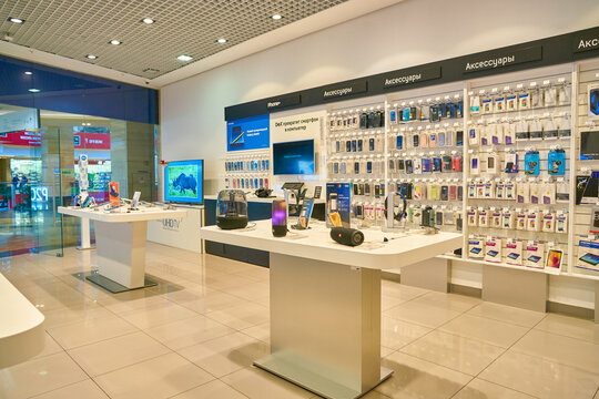 MOSCOS, RUSSIA - SEPTEMBER 20, 2018: interior shot of Samsung store in Moscow.