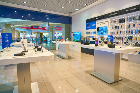 MOSCOS, RUSSIA - SEPTEMBER 20, 2018: interior shot of Samsung store in Moscow.