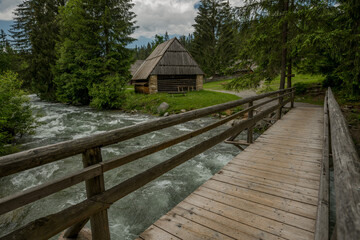 wooden bridge over river