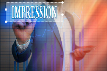 Text sign showing Impression. Business photo showcasing an idea and feeling or opinion about...