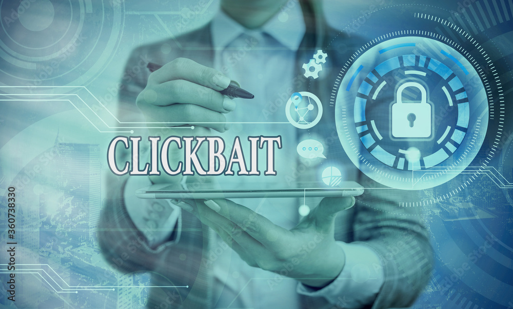 Aufkleber word writing text clickbait. business photo showcasing the main purpose is to attract attention to a