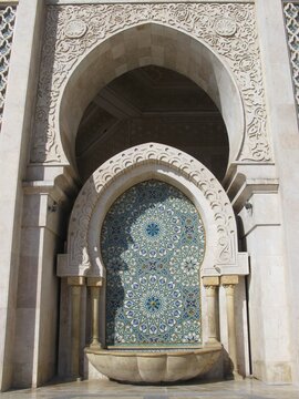 Decorated sabil - a small kiosk with water fountain, the Hassan II Mosque, Casablanca, Morocco